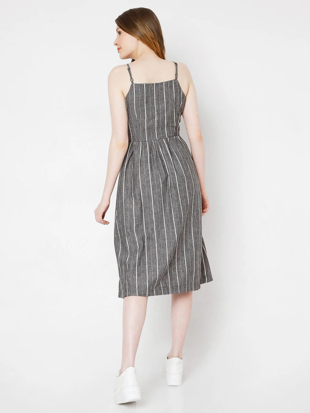 Grey Striped Strappy Dress - Image 4