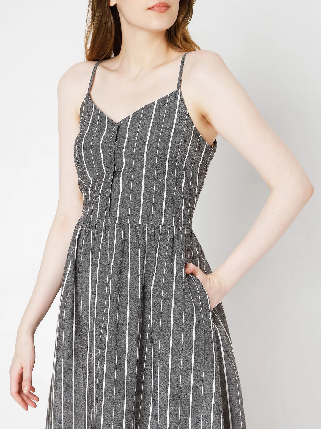Grey Striped Strappy Dress - Image 5