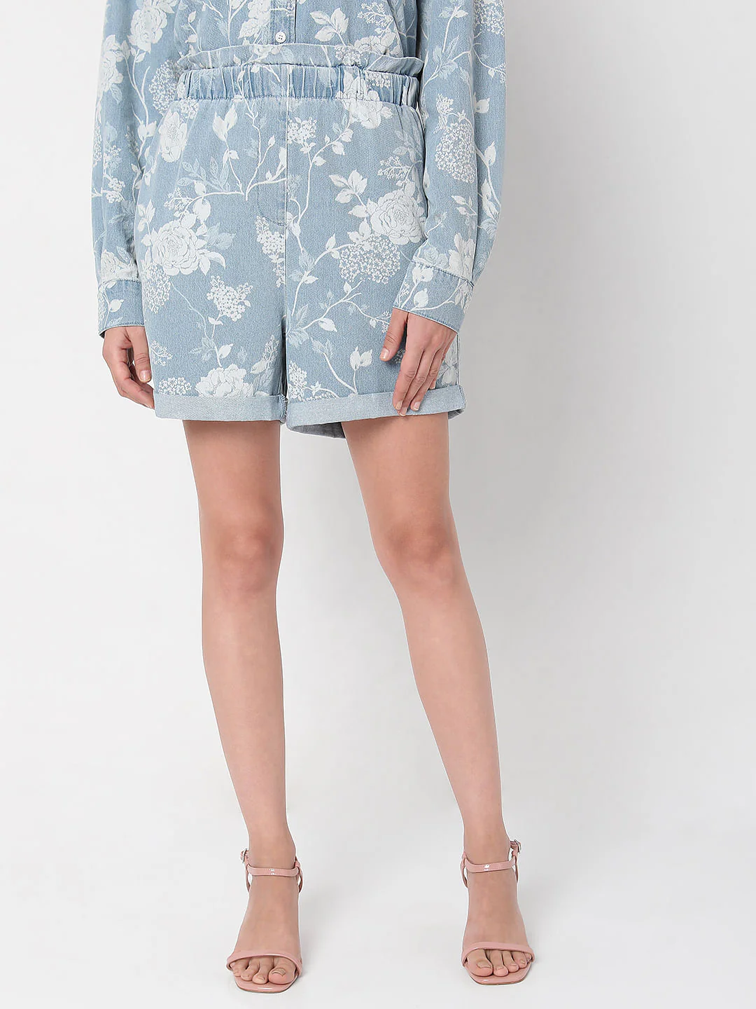 Blue Floral Denim Co-Ord Shorts - Image 2