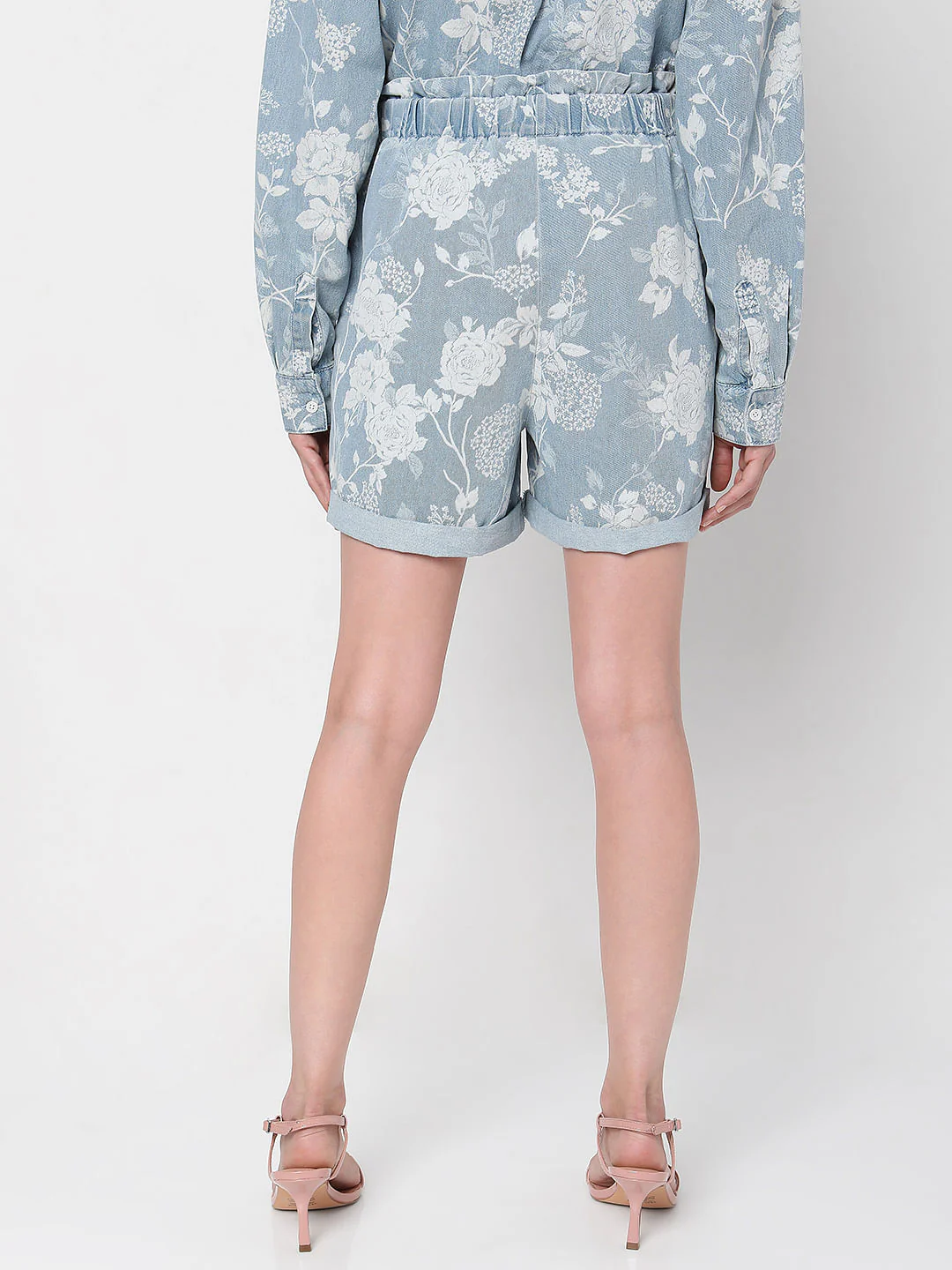 Blue Floral Denim Co-Ord Shorts - Image 4