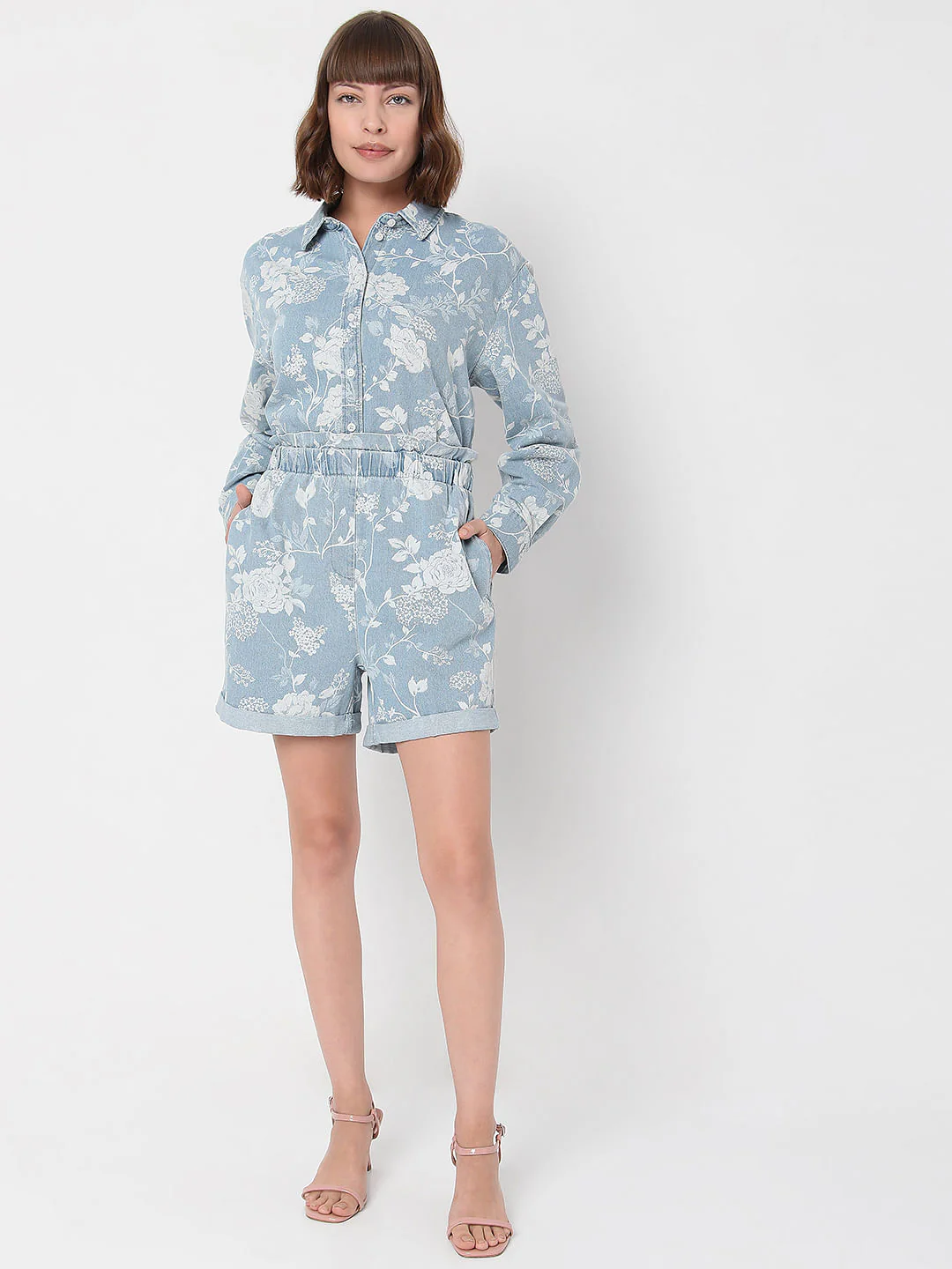 Blue Floral Denim Co-Ord Shorts - Image 5