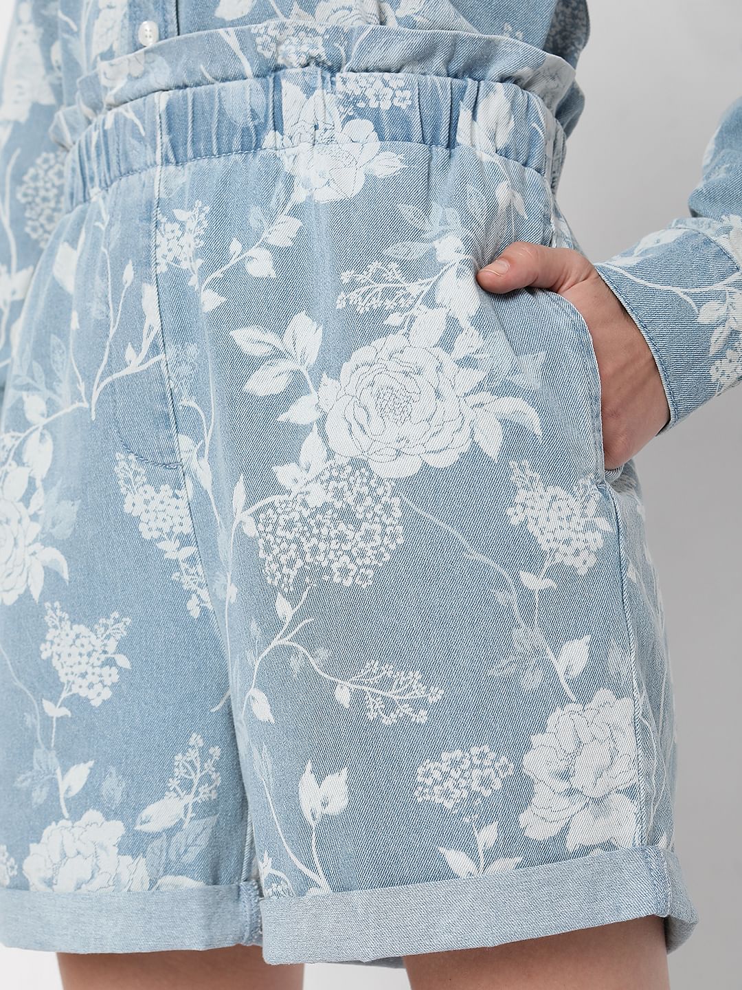 Blue Floral Denim Co-Ord Shorts - Image 6