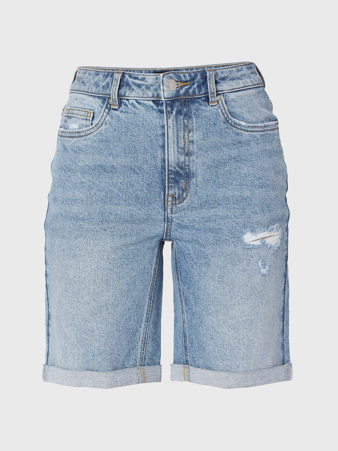 Blue Mid Rise Denim Shorts - Image 7