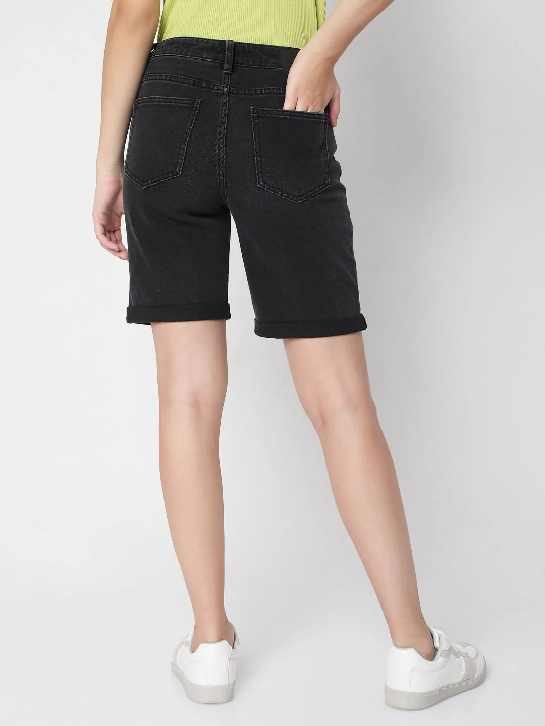 Black Mid Rise Denim Shorts - Image 4