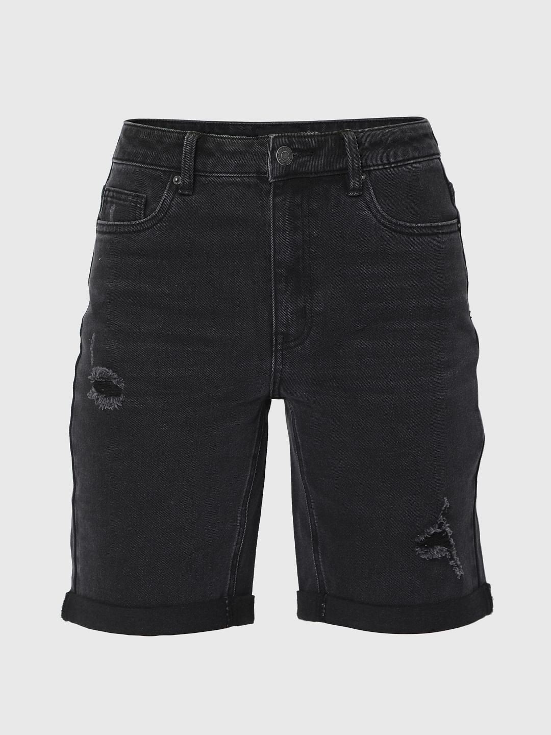 Black Mid Rise Denim Shorts - Image 7