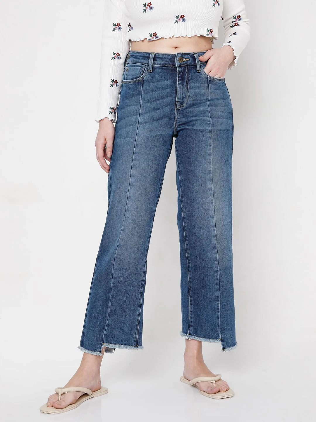 Blue High Rise Straight Fit Jeans - Image 2