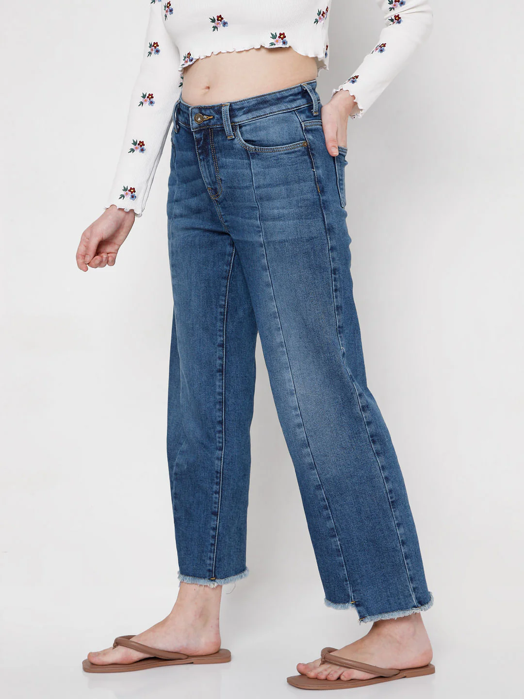Blue High Rise Straight Fit Jeans - Image 3