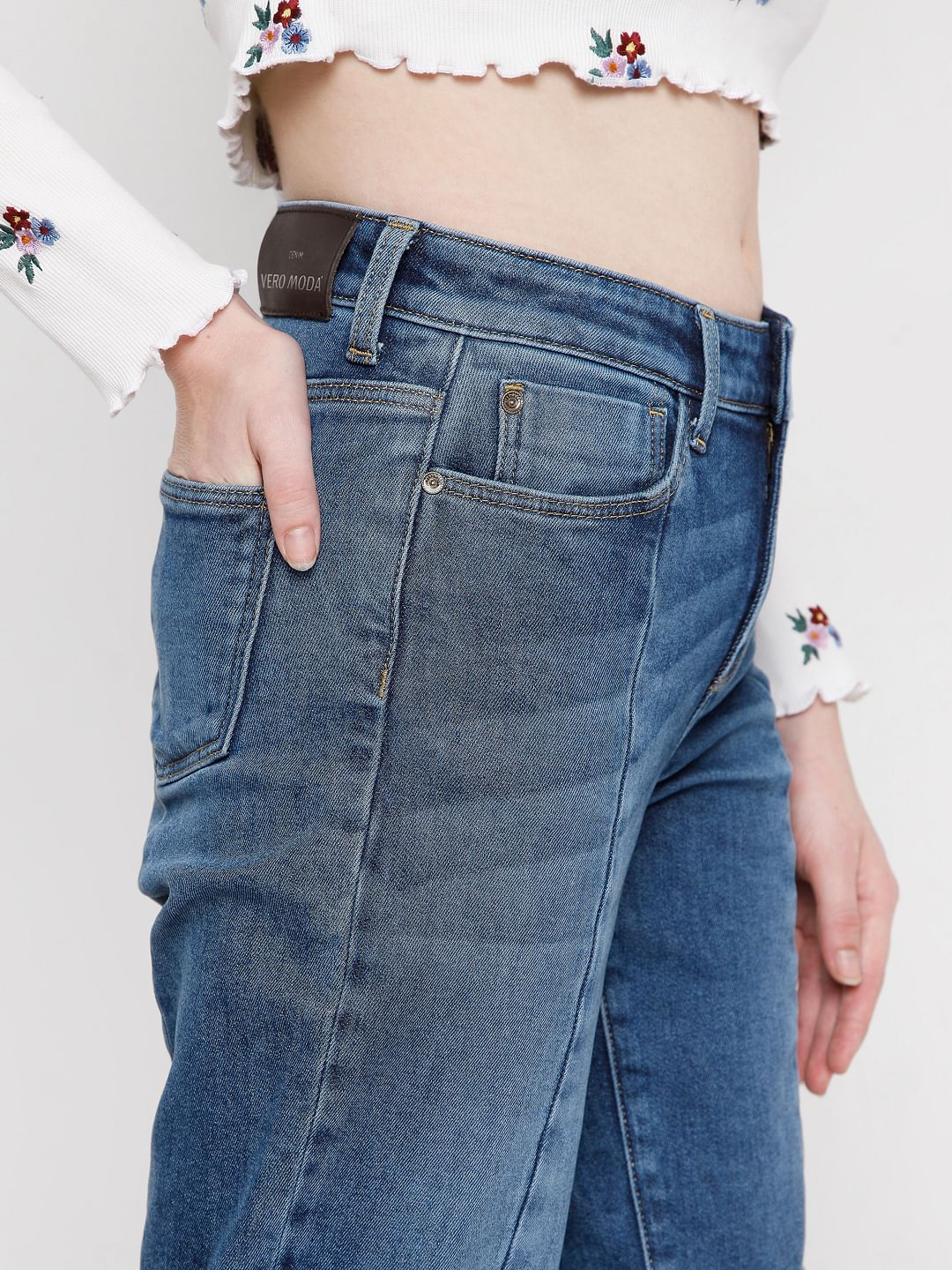 Blue High Rise Straight Fit Jeans - Image 5