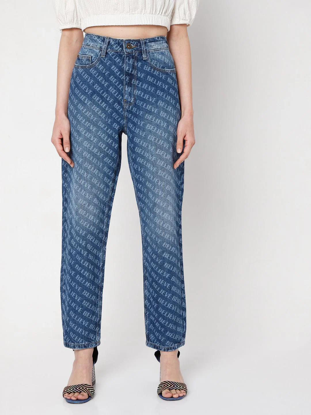 Blue Printed Mom Jeans - Image 2