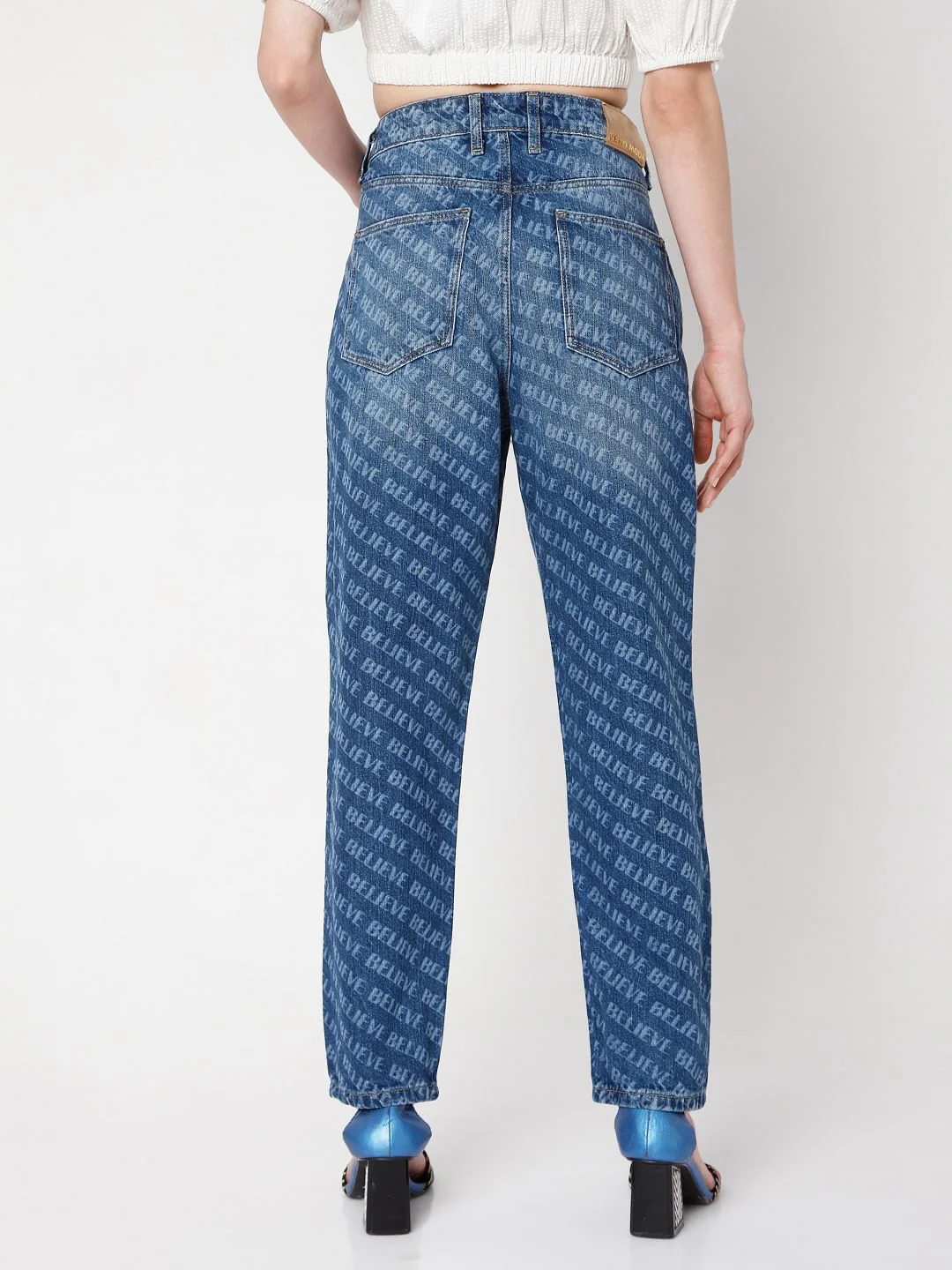 Blue Printed Mom Jeans - Image 4