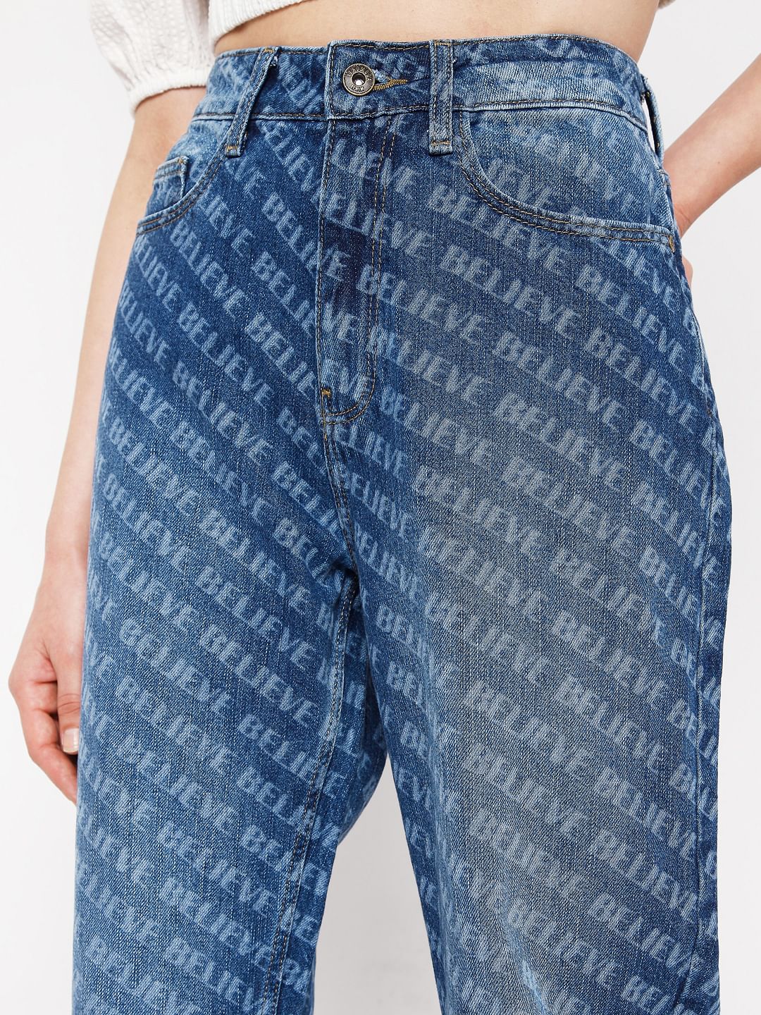 Blue Printed Mom Jeans - Image 5