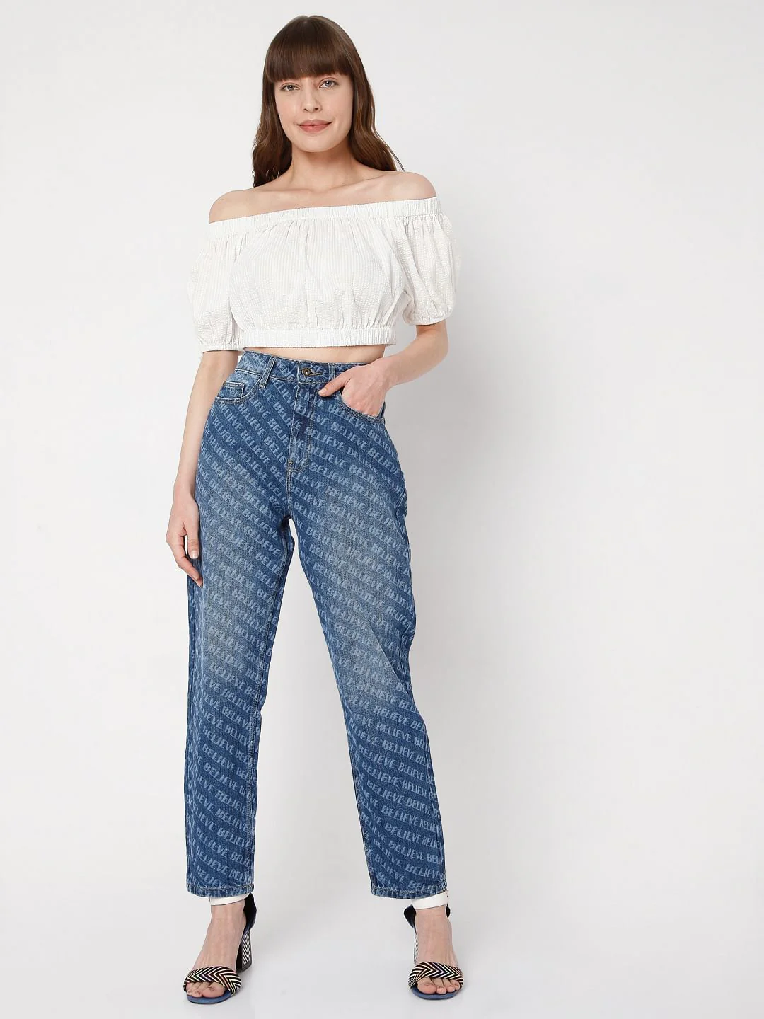 Blue Printed Mom Jeans - Image 6