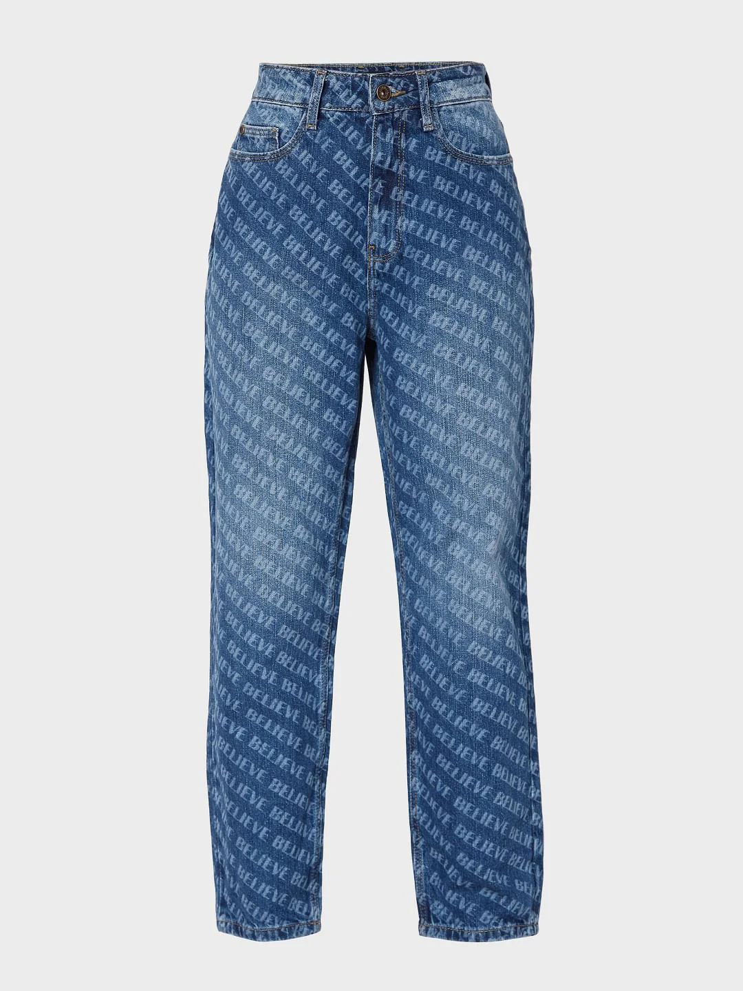Blue Printed Mom Jeans - Image 7