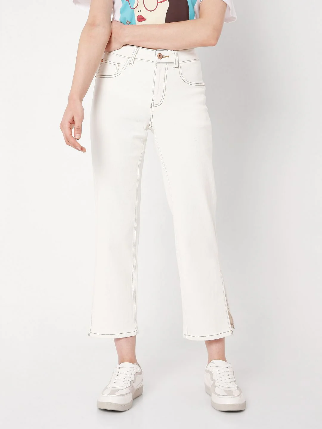 White Mid Rise Straight Jeans - Image 2