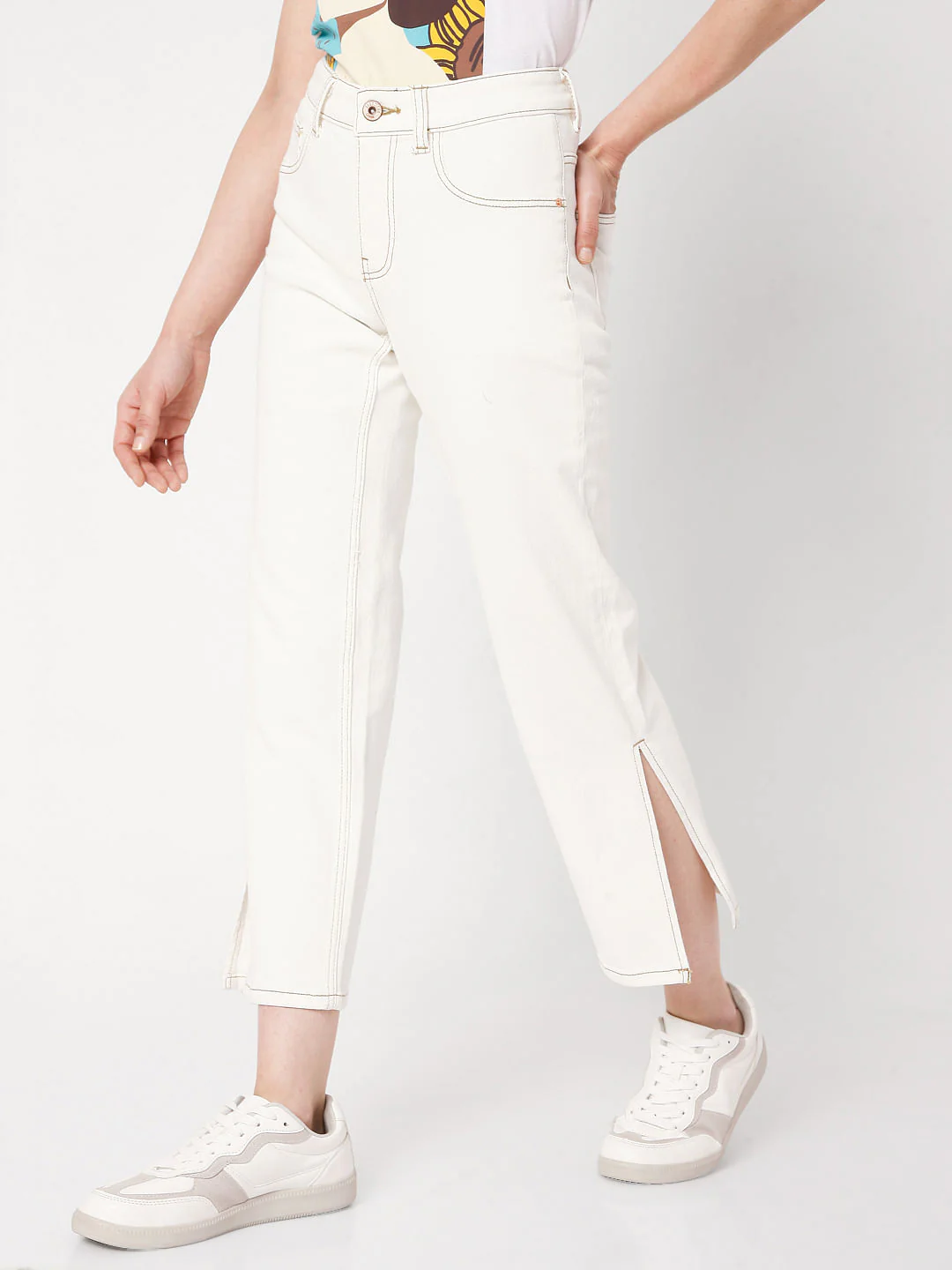 White Mid Rise Straight Jeans - Image 3