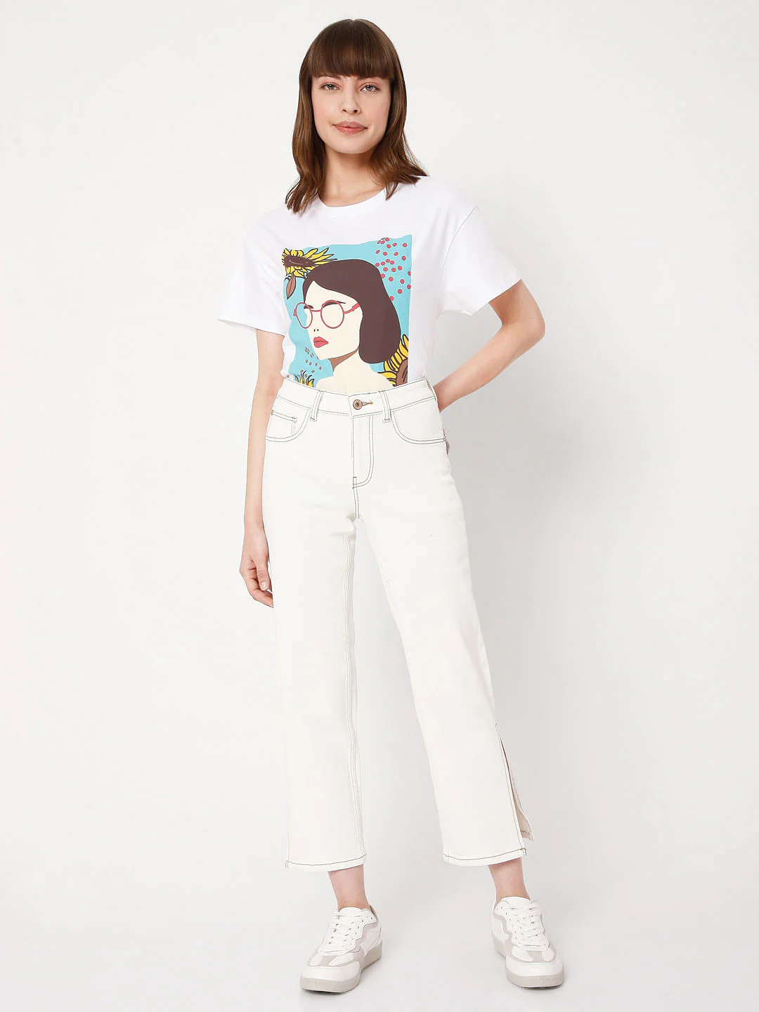 White Mid Rise Straight Jeans - Image 6