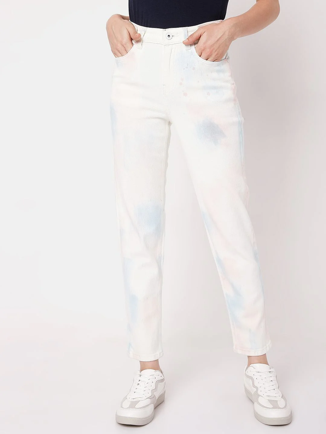 White High Waist Tie Dye Jeans - Image 2