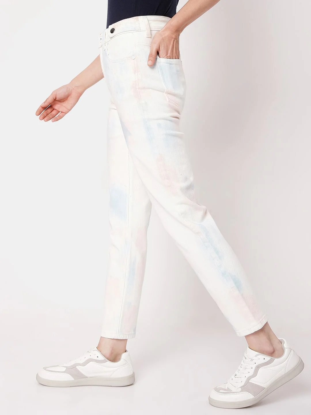 White High Waist Tie Dye Jeans - Image 3