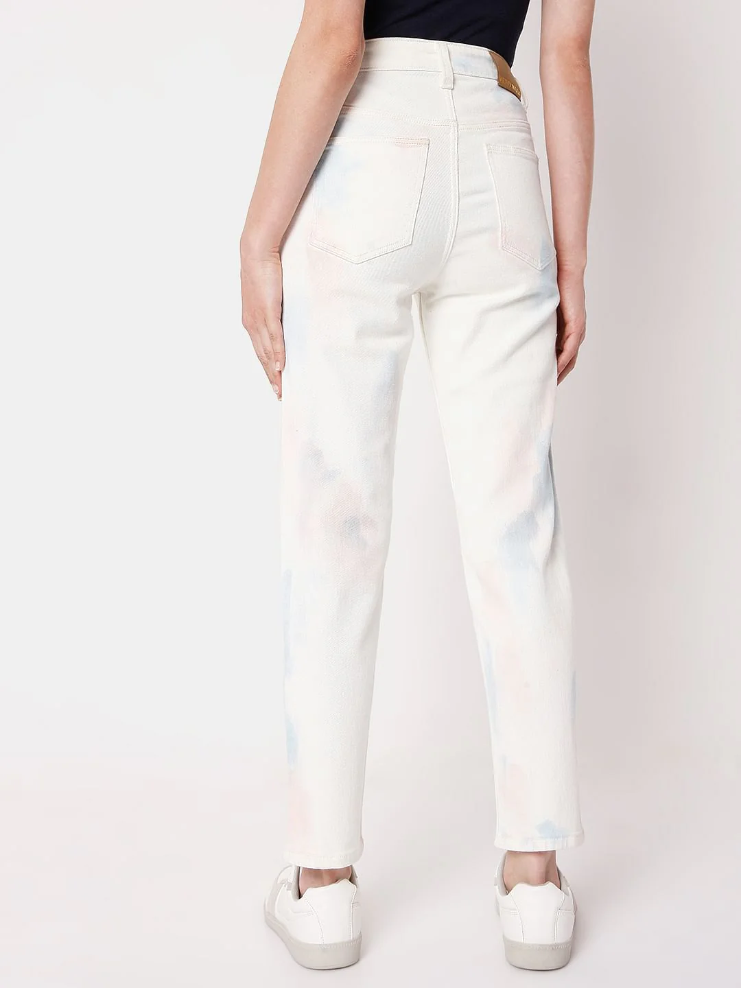 White High Waist Tie Dye Jeans - Image 4