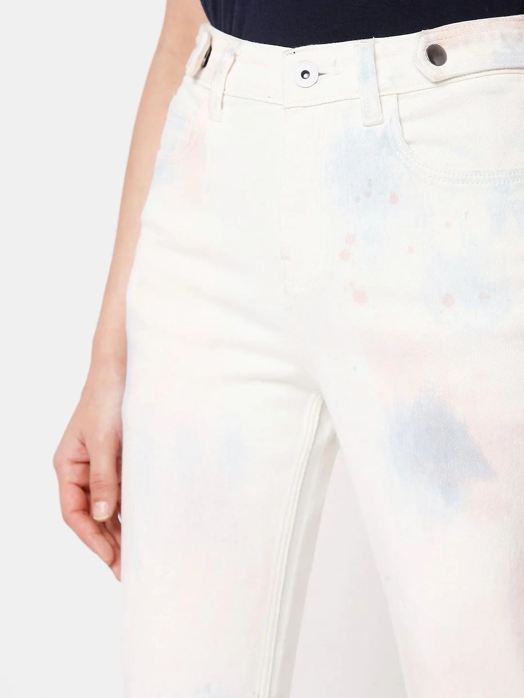 White High Waist Tie Dye Jeans - Image 5