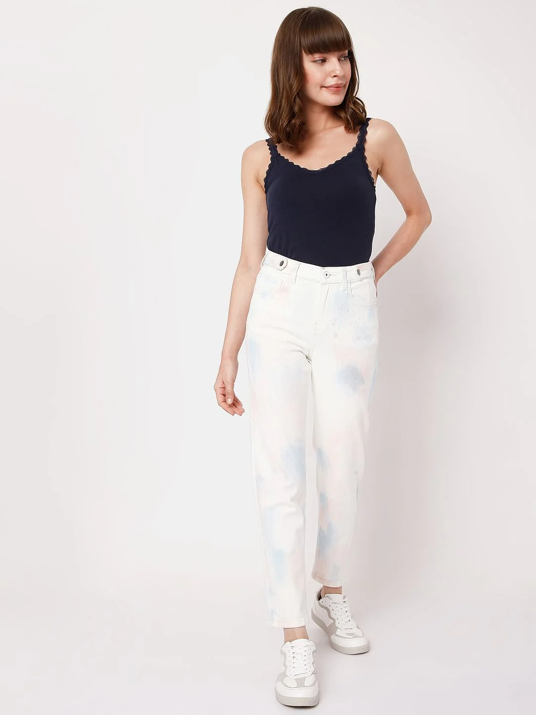 White High Waist Tie Dye Jeans - Image 6