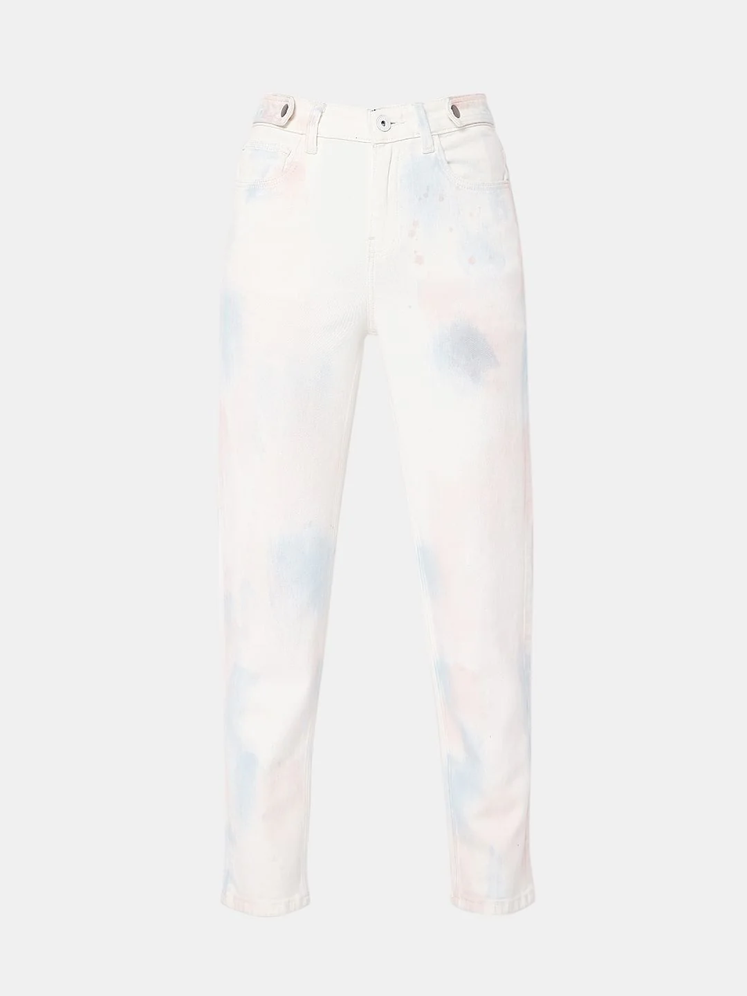 White High Waist Tie Dye Jeans - Image 7