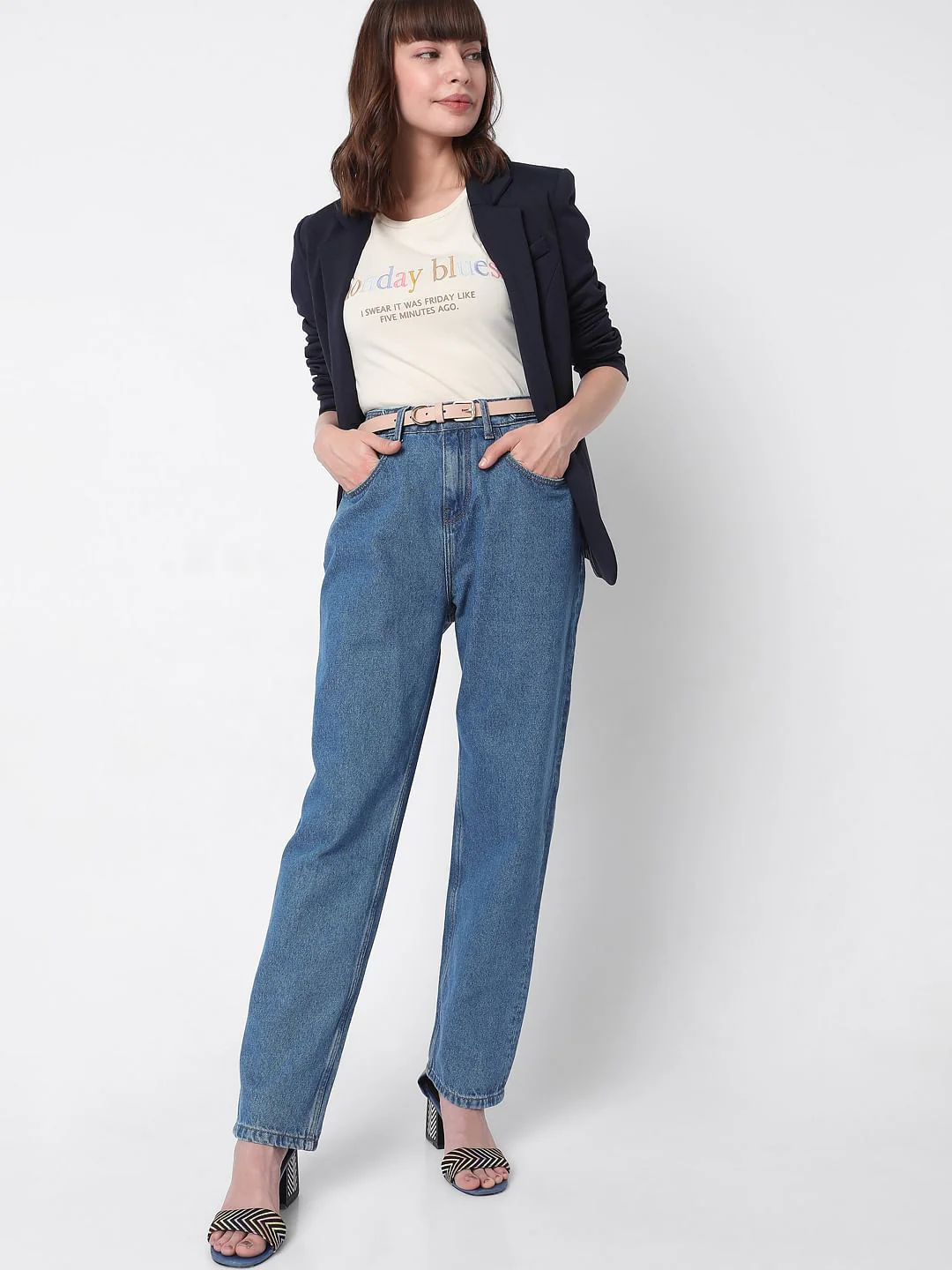 Blue High Rise Girlfriend Jeans