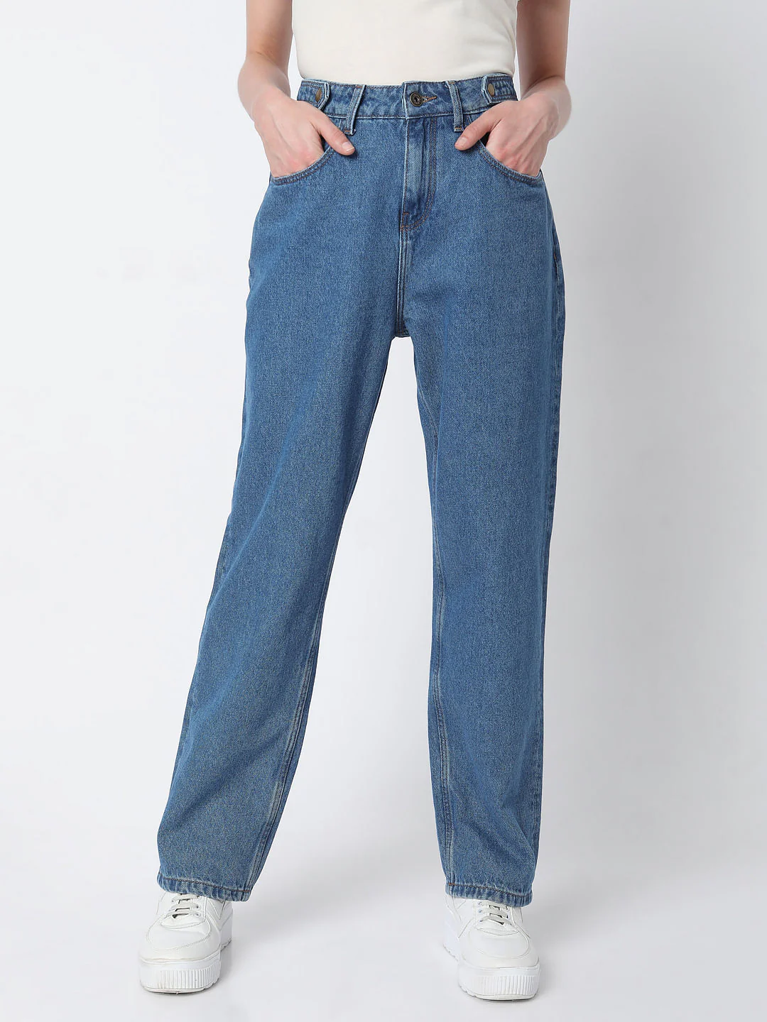 Blue High Rise Girlfriend Jeans - Image 2