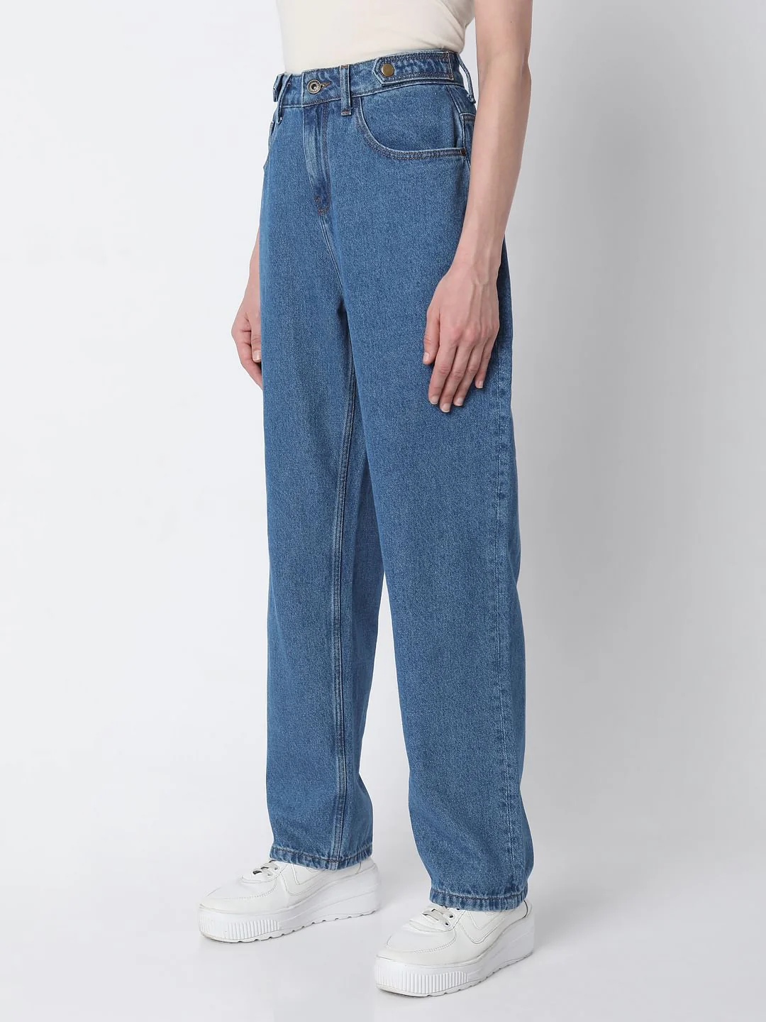 Blue High Rise Girlfriend Jeans - Image 3