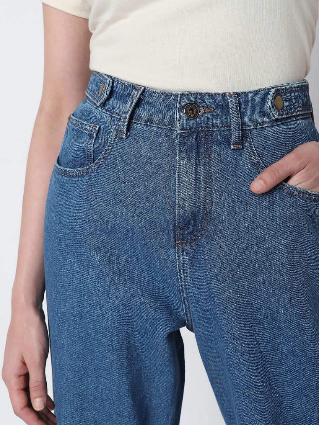 Blue High Rise Girlfriend Jeans - Image 5