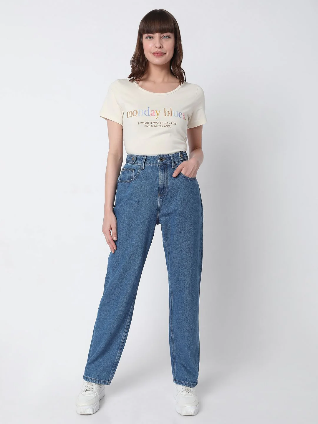 Blue High Rise Girlfriend Jeans - Image 6