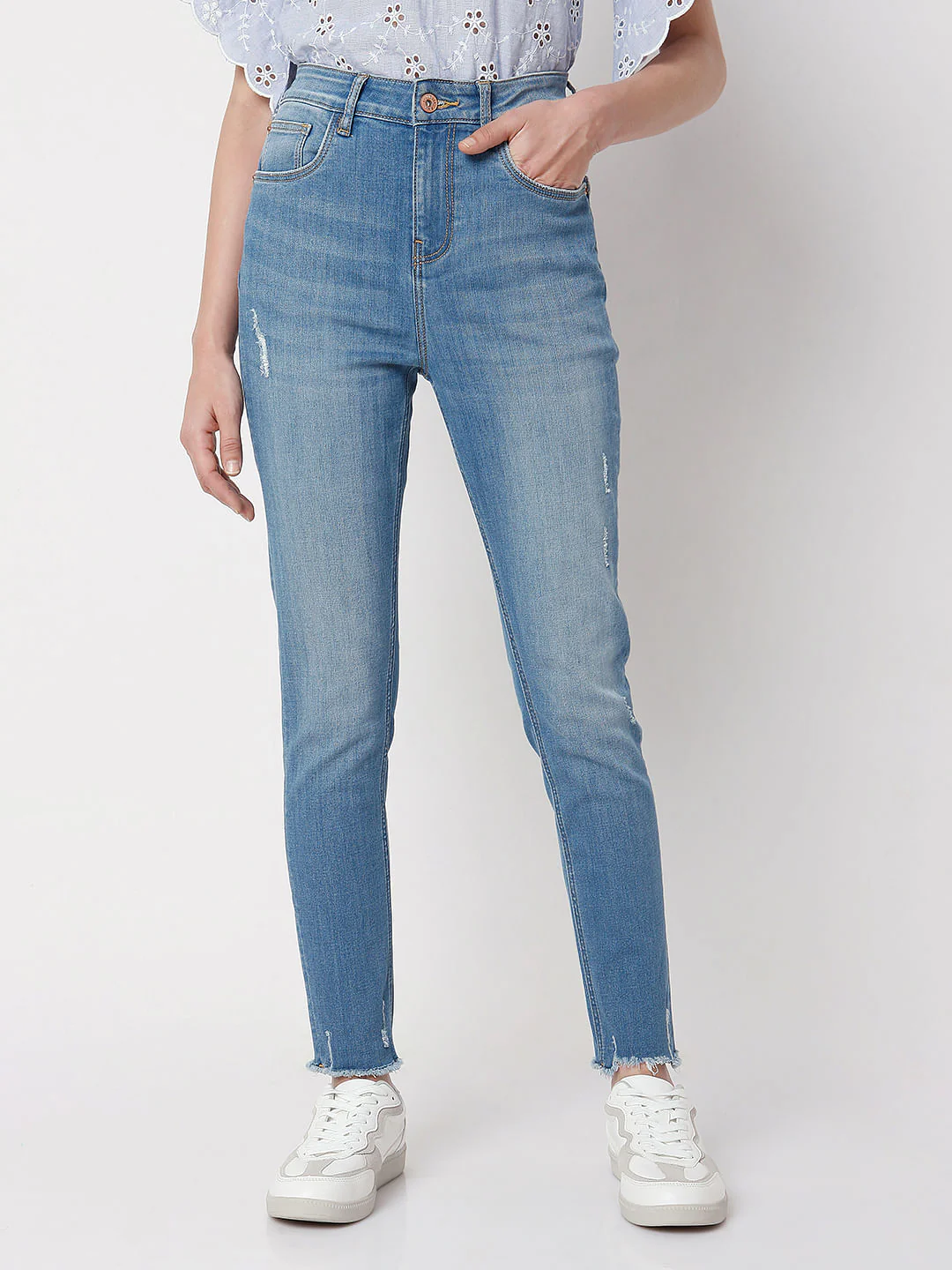 Blue High Waist Skinny Jeans - Image 2