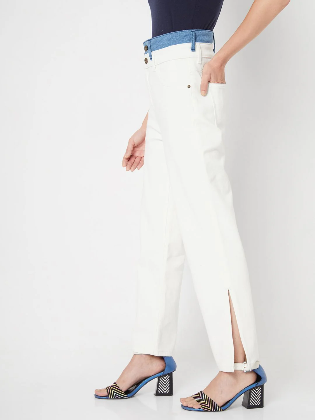 White Two-Toned Jade Straight Fit Jeans - Image 2
