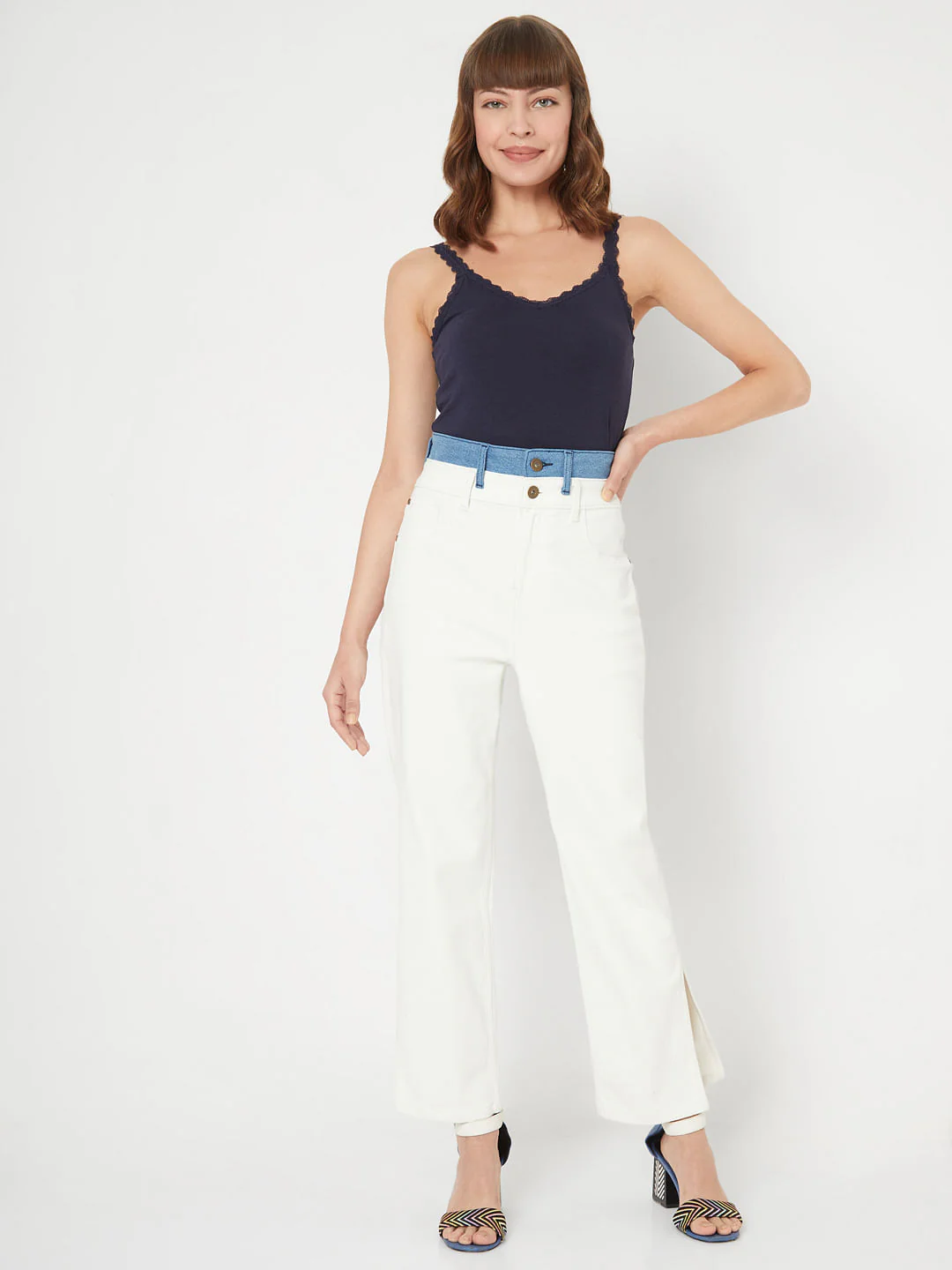 White Two-Toned Jade Straight Fit Jeans - Image 5
