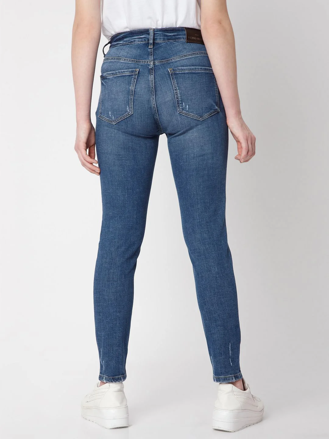 Blue Mid Rise Skinny Ripped Jeans - Image 4