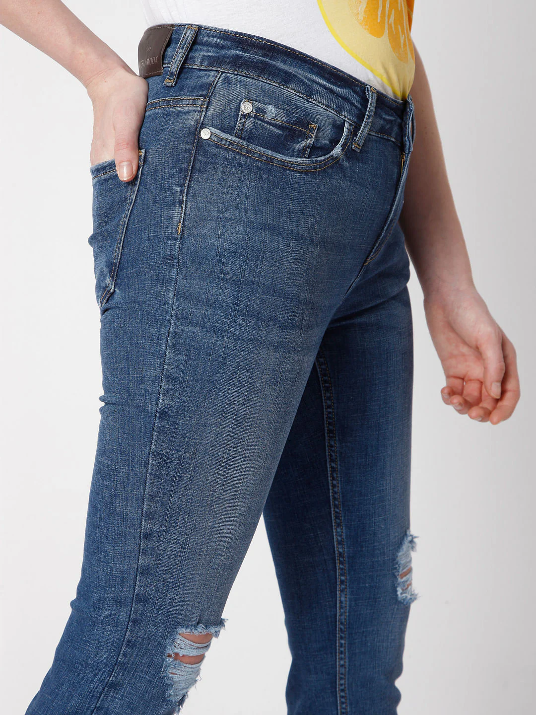 Blue Mid Rise Skinny Ripped Jeans - Image 5