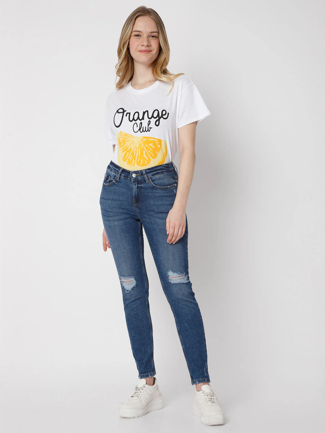 Blue Mid Rise Skinny Ripped Jeans - Image 6