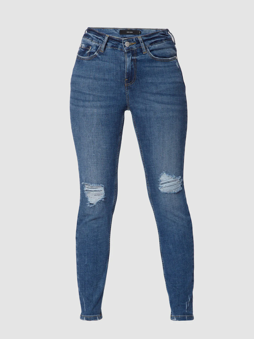 Blue Mid Rise Skinny Ripped Jeans - Image 7
