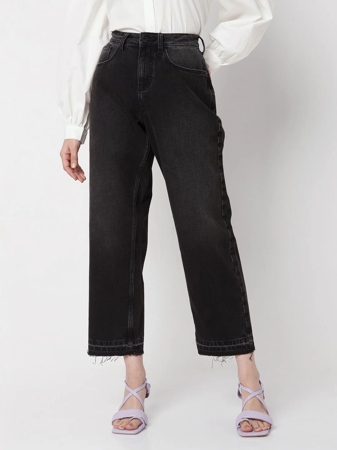 Black High Waist Jade Straight Fit Jeans - Image 2