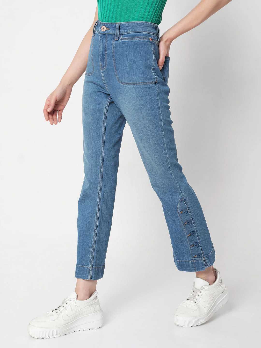 Blue Mid Rise Petra Bootcut Jeans - Image 3