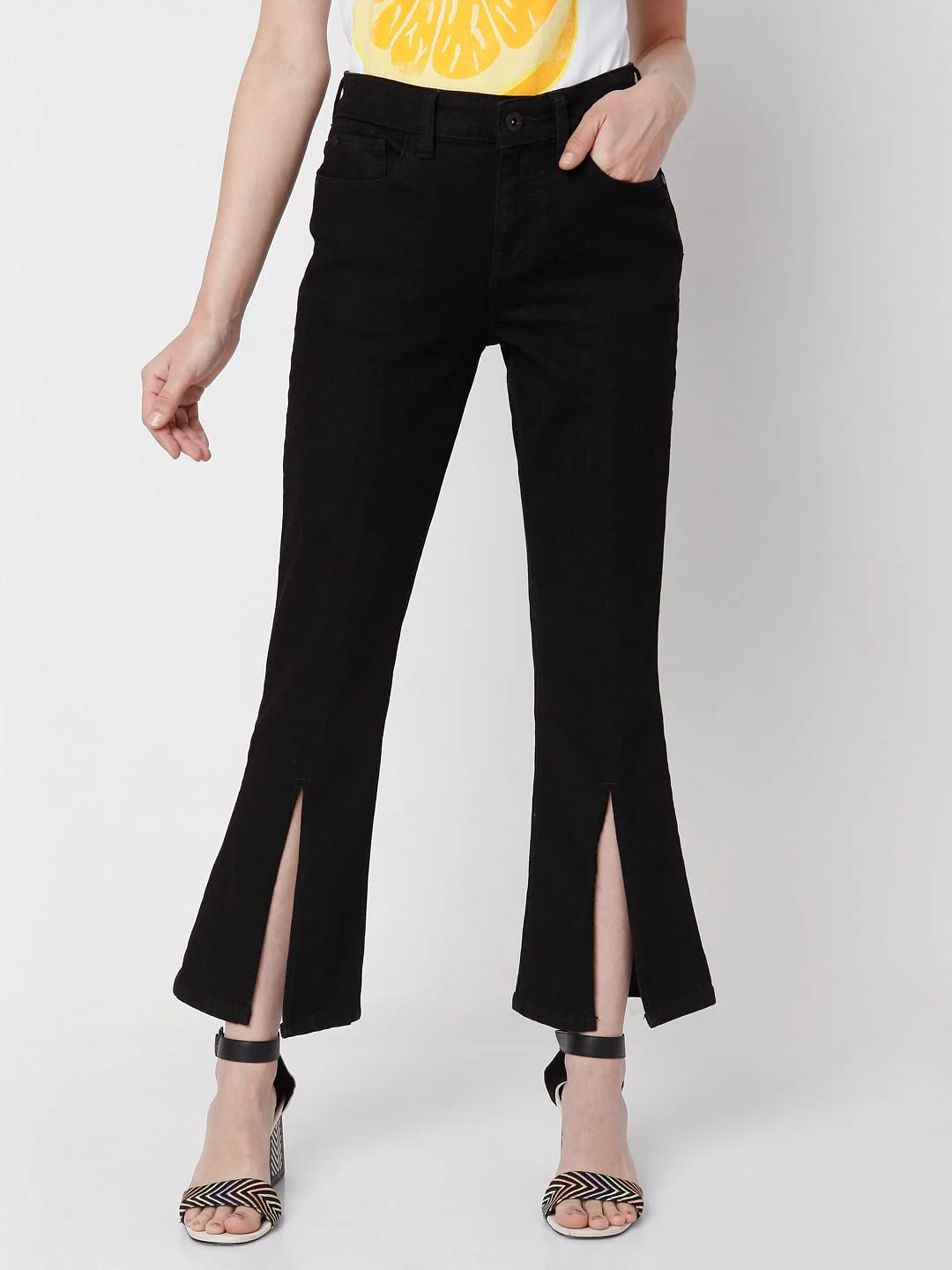 Black High Rise Petra Bootcut Slit Jeans - Image 2