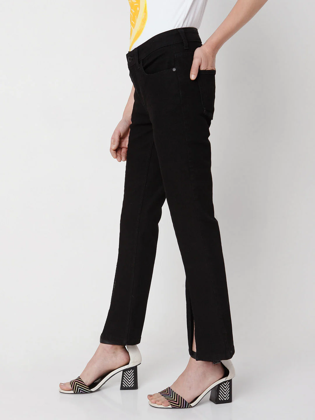 Black High Rise Petra Bootcut Slit Jeans - Image 3