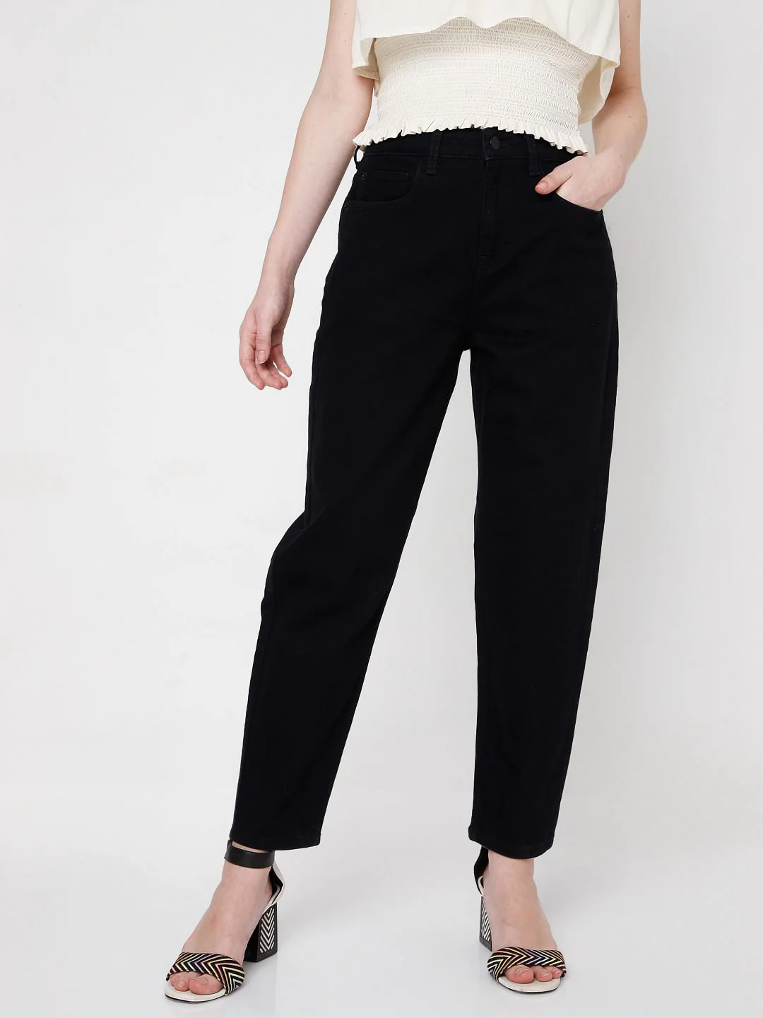 Black High Rise Mom Jeans - Image 2