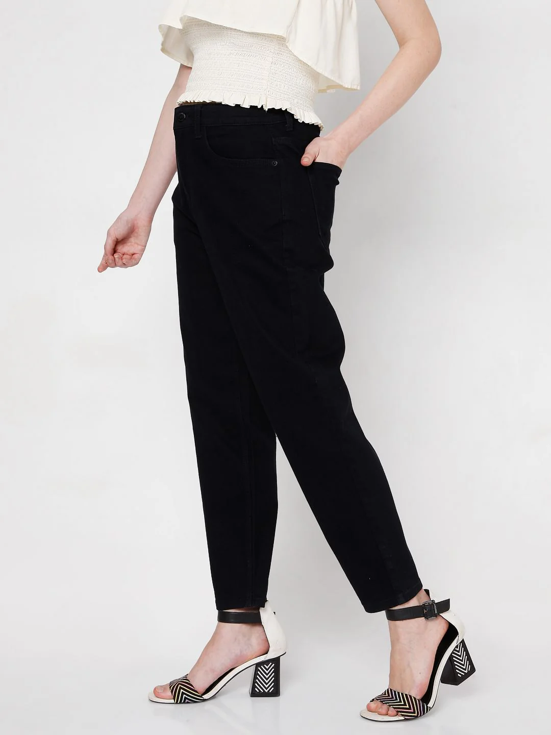 Black High Rise Mom Jeans - Image 3