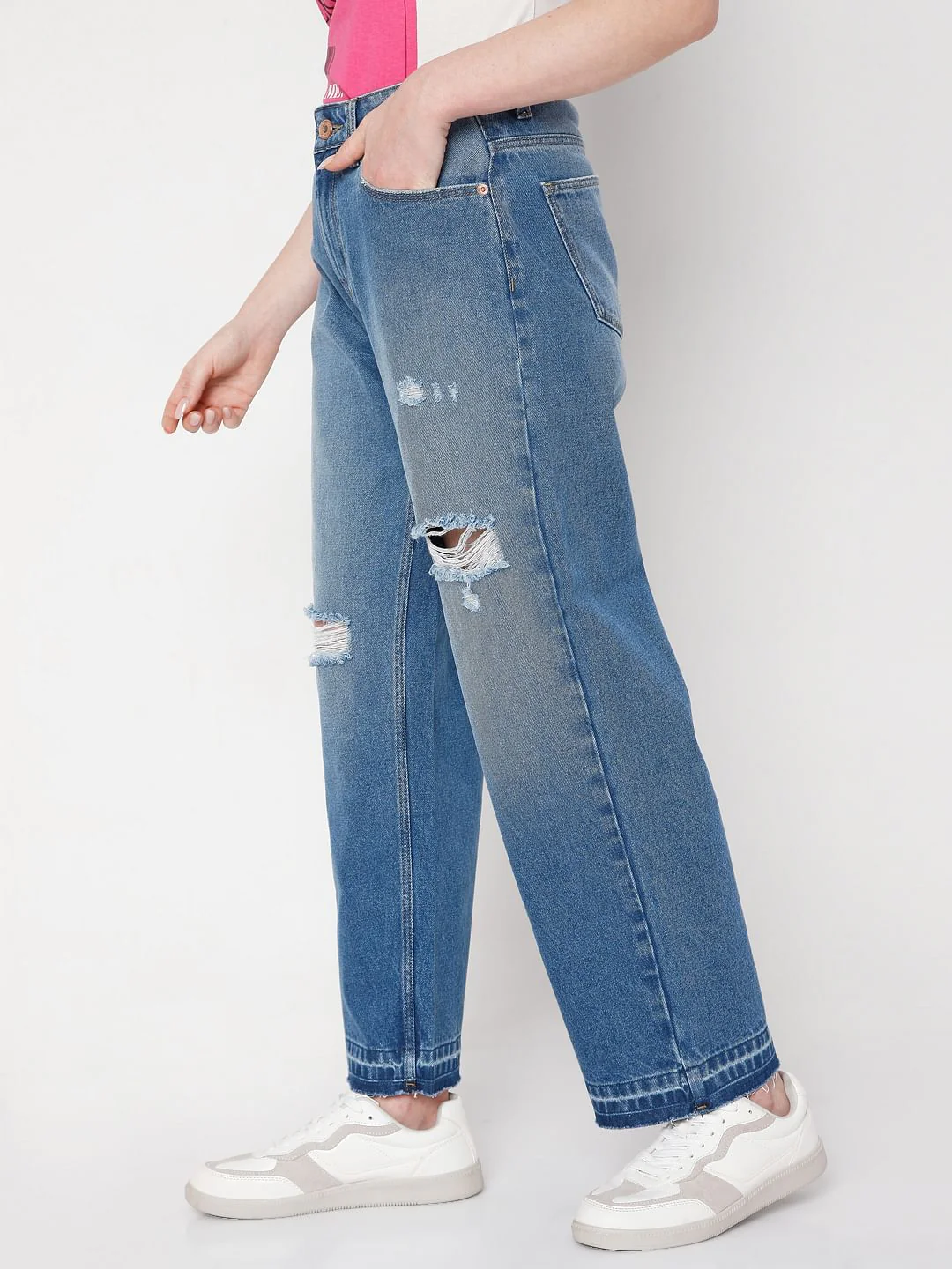 Blue Ripped Jade Straight Fit Jeans - Image 3