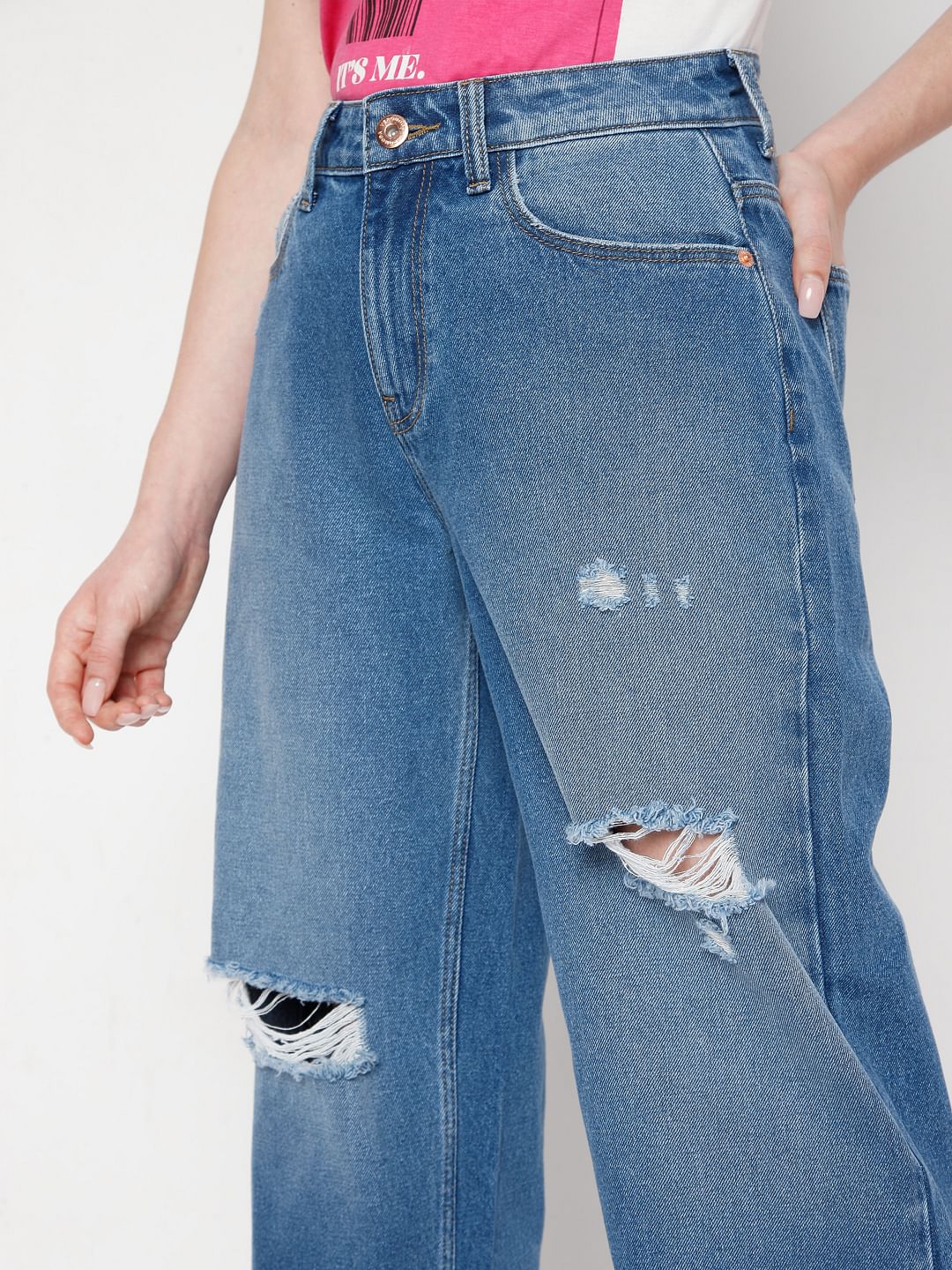 Blue Ripped Jade Straight Fit Jeans - Image 5