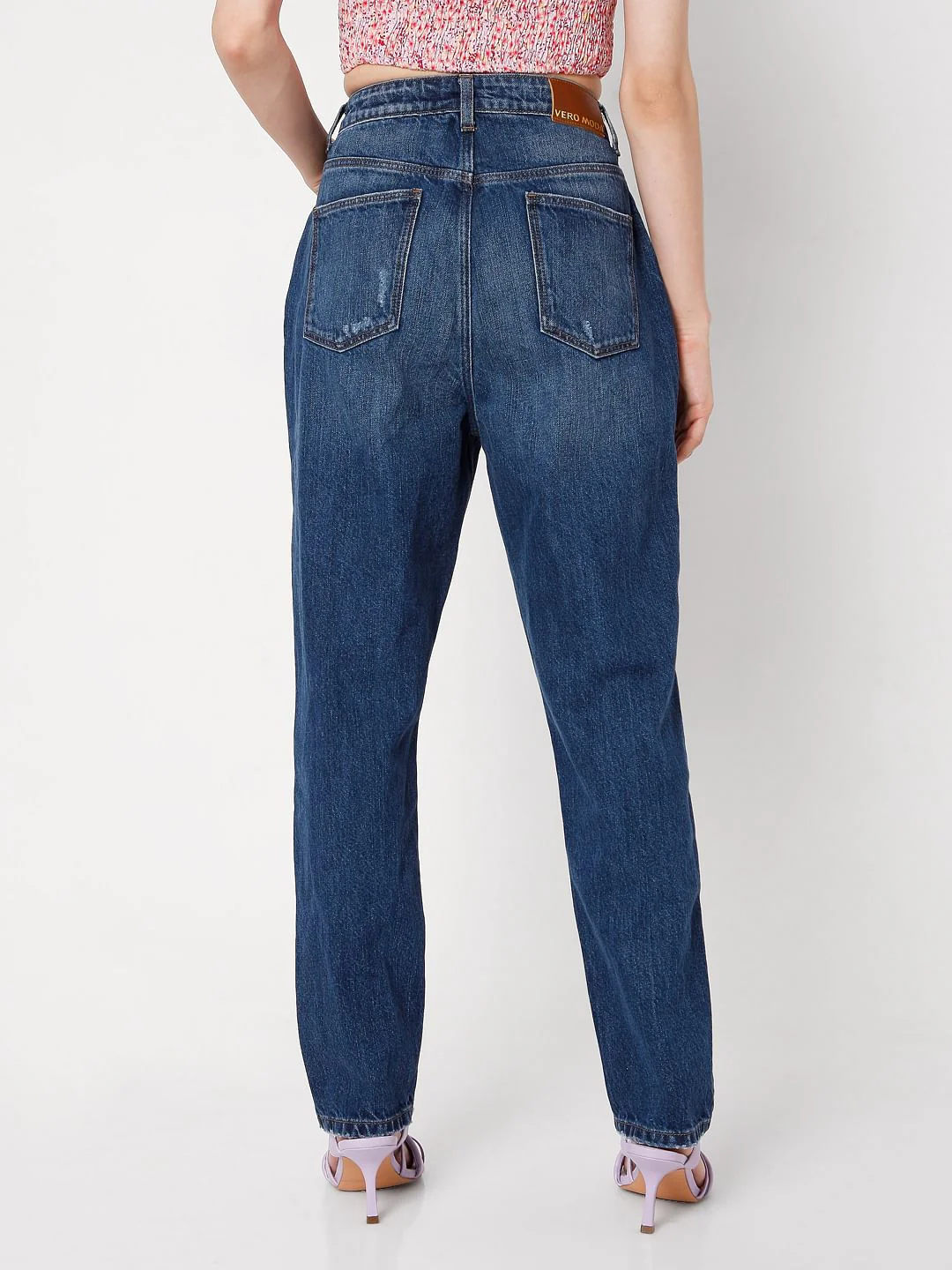 Blue Mid Rise Ripped Jade Straight Fit Jeans - Image 4