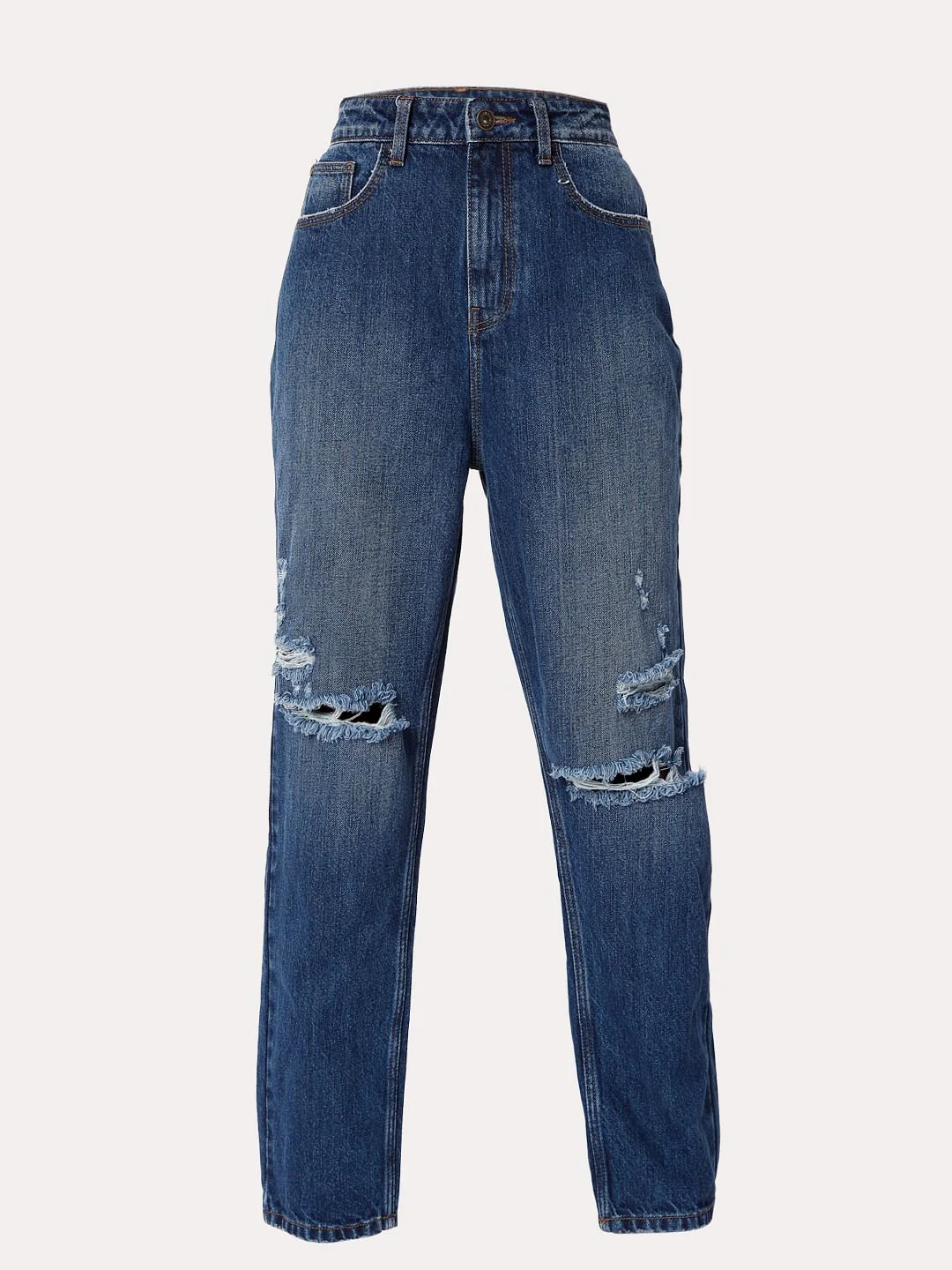 Blue Mid Rise Ripped Jade Straight Fit Jeans - Image 7