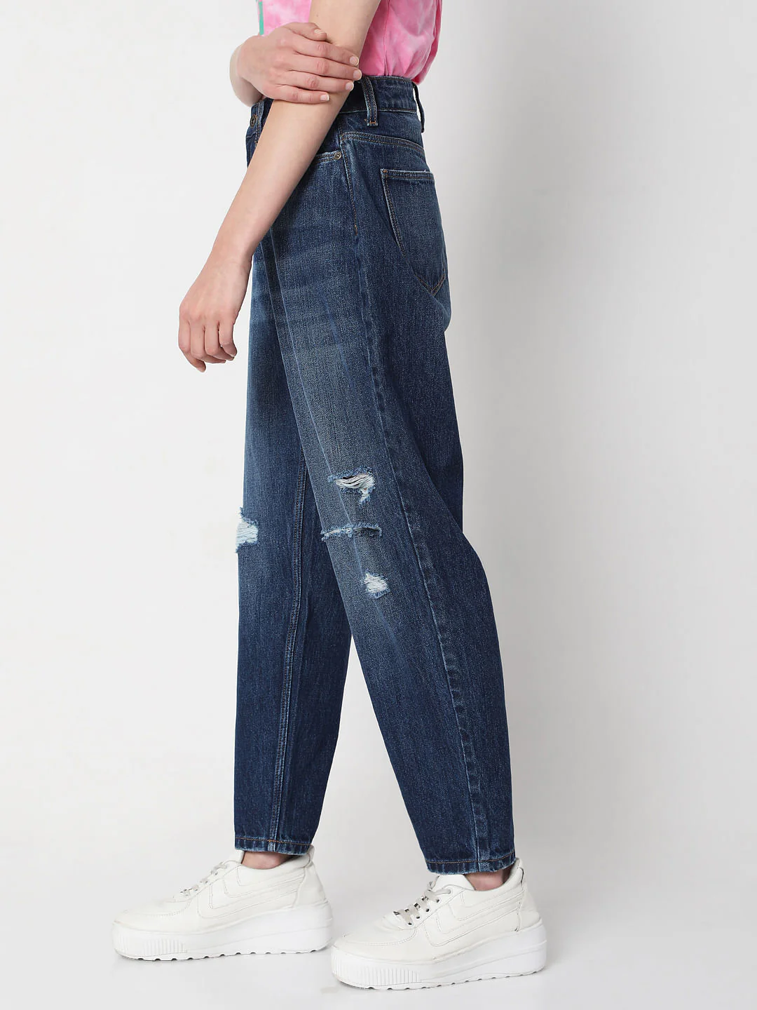 Blue Mid Rise Ripped Jade Straight Fit Jeans - Image 3