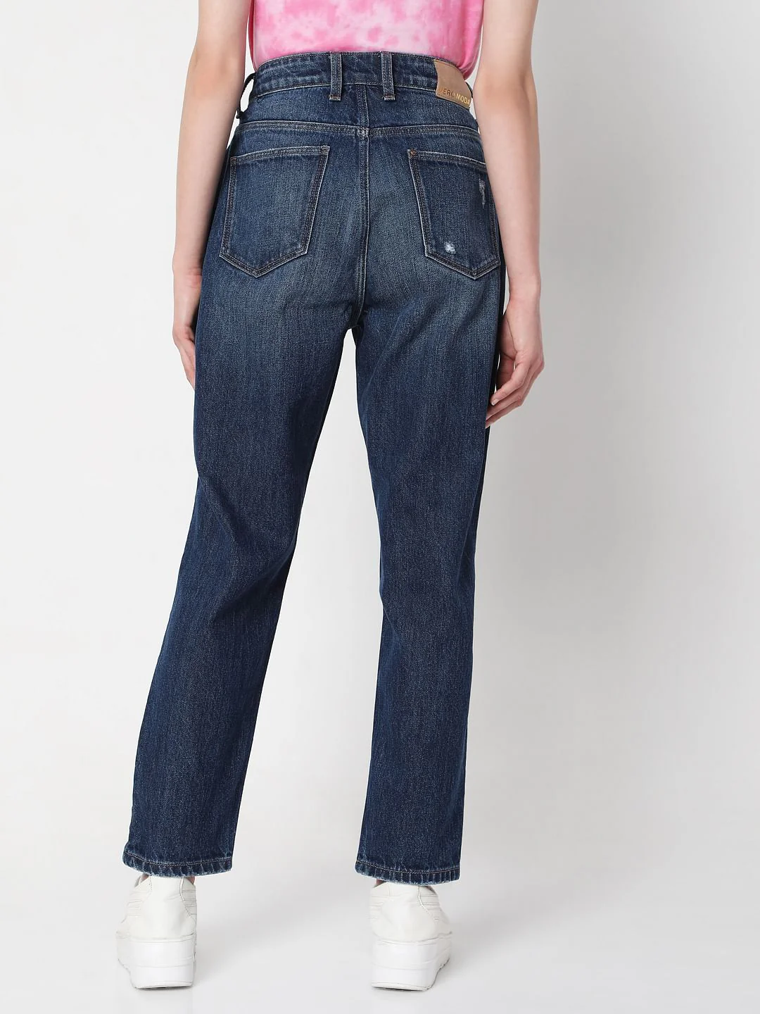 Blue Mid Rise Ripped Jade Straight Fit Jeans - Image 4
